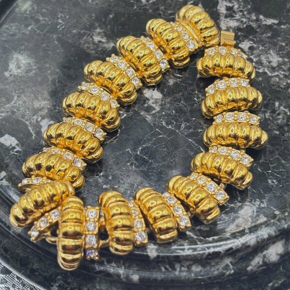 Camrose & Kross Gold-Tone & Rhinestone Link Bracelet JBK Mark 7" - Picture 1 of 10